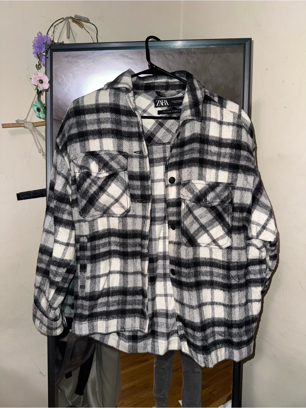 Zara Black and White Plaid Button-Up Jacket